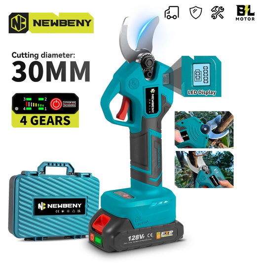 NEWBENY 30MM Brushless Electric Pruner Scissors Cordless Cutting Pruning Fruit Tree Branch Shear Tools For Makita Battery Pin