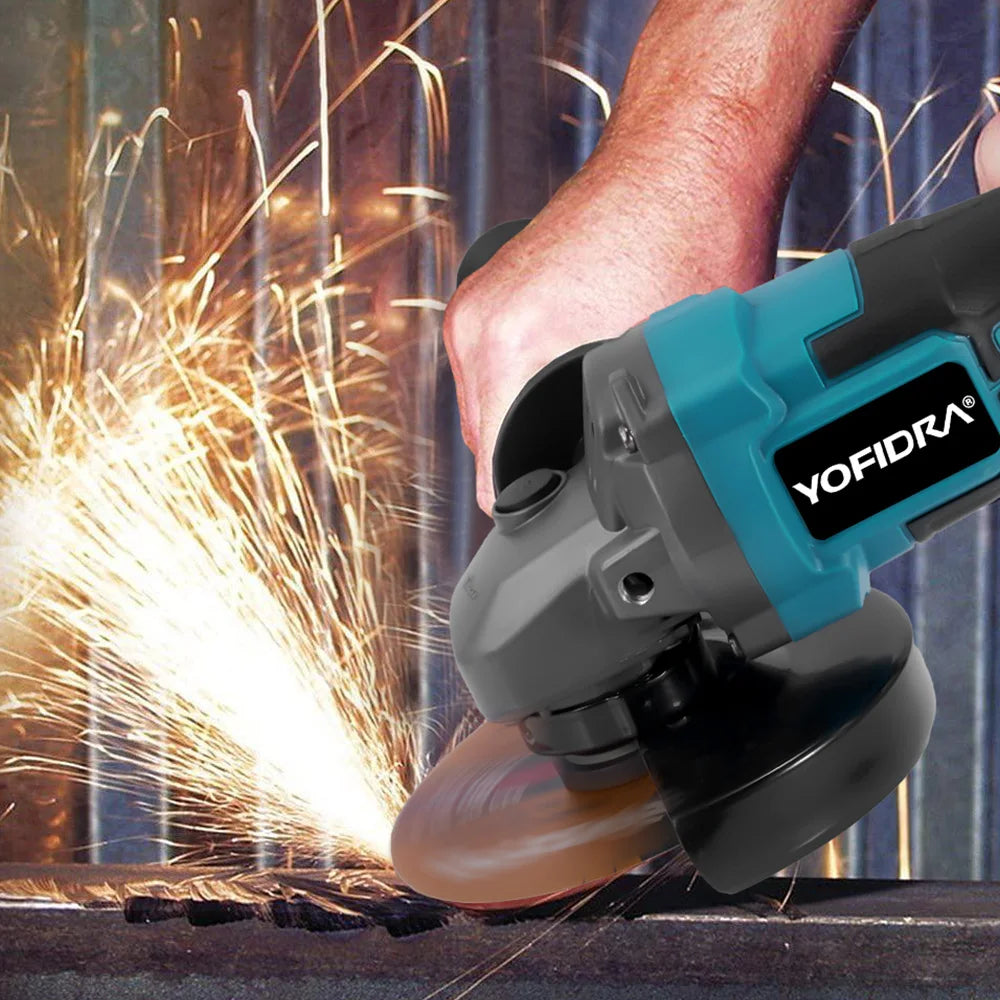 Meuleuse d'angle sans fil sans balais YOFIDRA 12000 tr/min 125 mm, outil électrique de découpe et de polissage avec 3 lames de scie pour batterie Makita 21 V