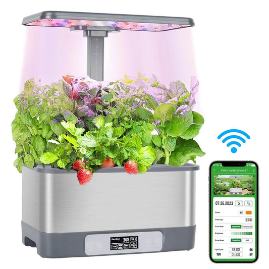 APP Hydroponics Growing System Kit Smart Indoor Garden Remote Control,8 Planting Sponge ,with LED Grow Lights - Quality Shopping Centre