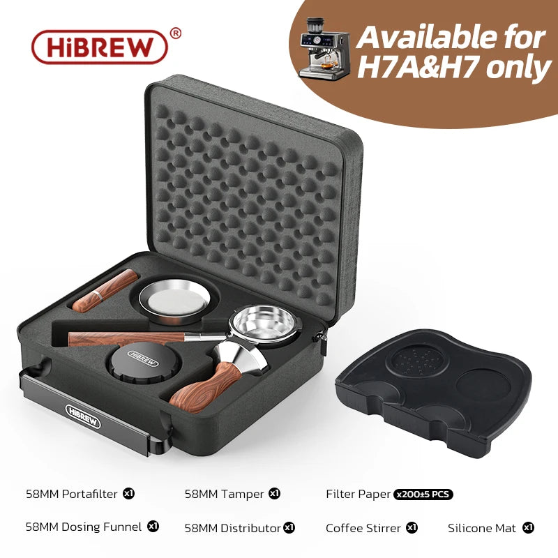 HiBREW H7A & H7 Espresso Barista Pro 58mm Bottomless Coffee Powder Handle Portafilter 304 Stainless Steel Tmaper Distributor