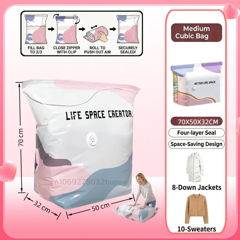 5 Pcs No-Pump Vacuum Storage Bags, Pump-Free Large Capacity Vacuum Storage Bags, Large Vacuum Compression Bags without a Pump fo