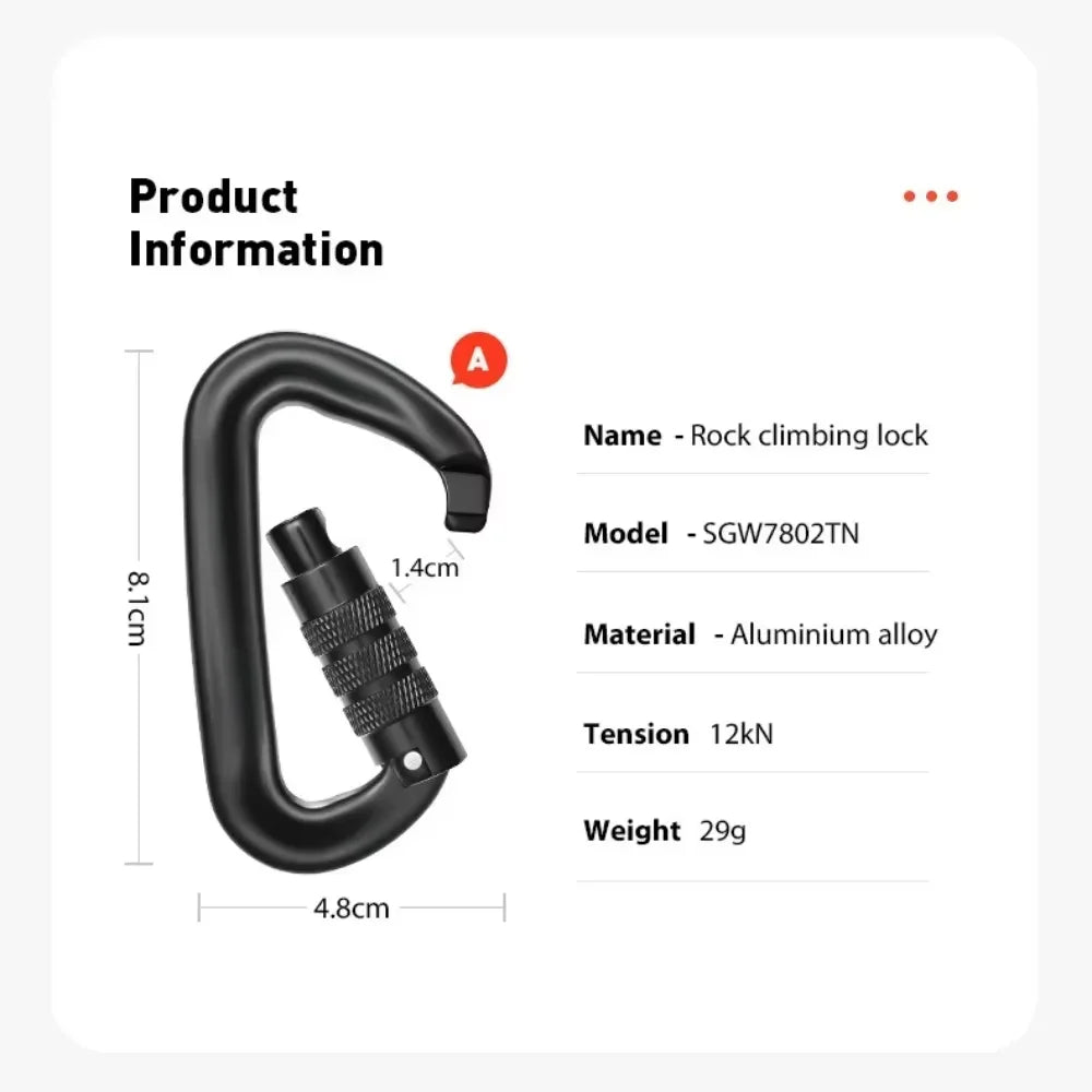 12kN D-Shaped Aluminum Alloy Carabiner with Screw Lock, Heavy Duty Rock Climbing Lock for Outdoor Hiking Camping Backpacking
