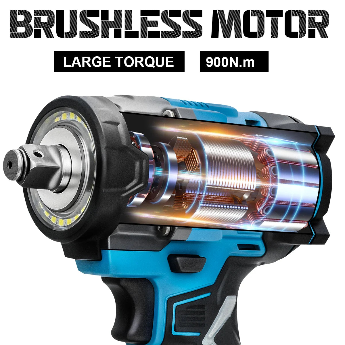 Gisam 900N.M Borstelloze Elektrische Slagmoersleutel 1/2" Accu High-Torque Moersleutel Boormachine Schroevendraaier Gereedschap voor Makita Accu Pin