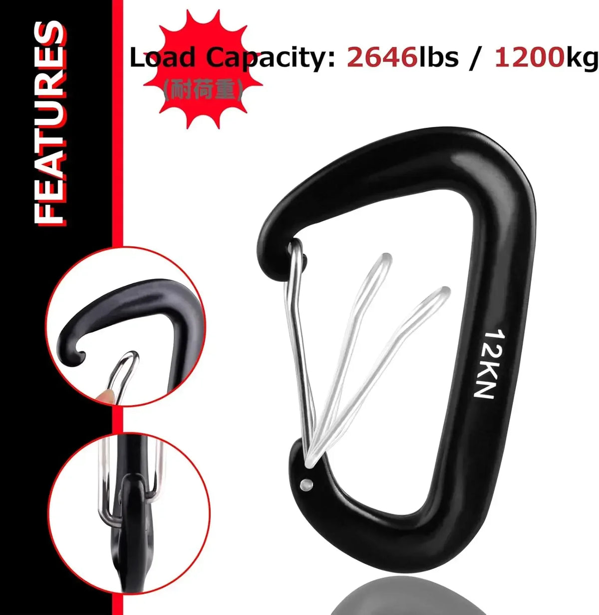 4PCS 12kN Carabiners Set D-type 8.5X5CM Heavy Duty Buckle Hook Outdoor Aluminum Clips For Hammock Camping And Hiking