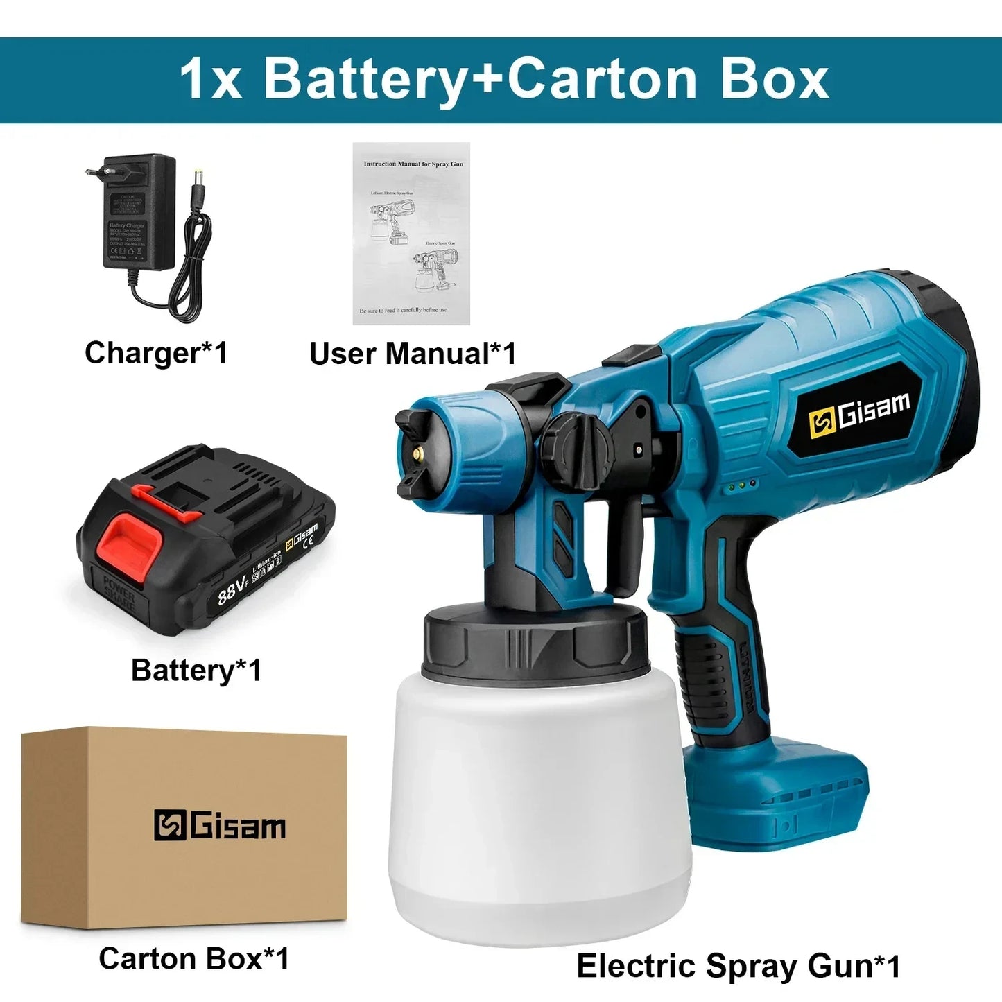 Gisam 1000ML Electric Spray Gun Home Cordless Paint Sprayer HVLP Auto Furniture Steel Coating Airbrush For Makita 18V Battery Pi