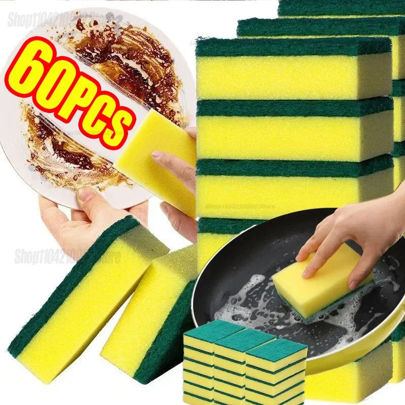 10-60pcs Thickened Kitchen Dishwashing Sponges Soft Absorbent Durable Scouring Pads for Pots Rust Removal Household Cleaning
