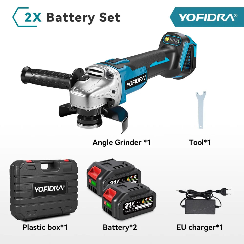 YOFIDRA 125MM Brushless Electric Angle Grinder Cordless Metal Wood Grinding Polishing Cutting Power Tool for Makita 18-21V Battery Pin
