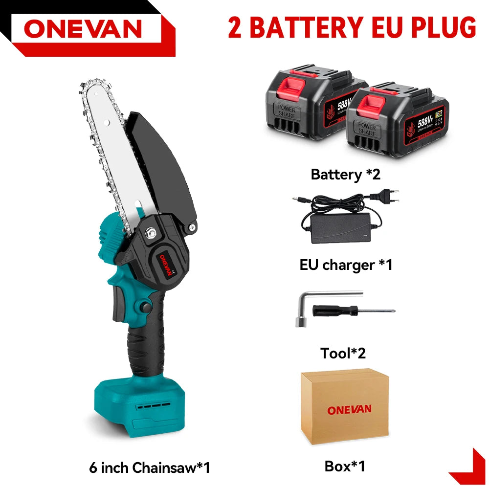 ONEVAN 3500W 6 Inch Brushless Electric Chainsaw Cordless Portable Electric Saw Woodworking Power Tool For Makita 18V Battery Pin
