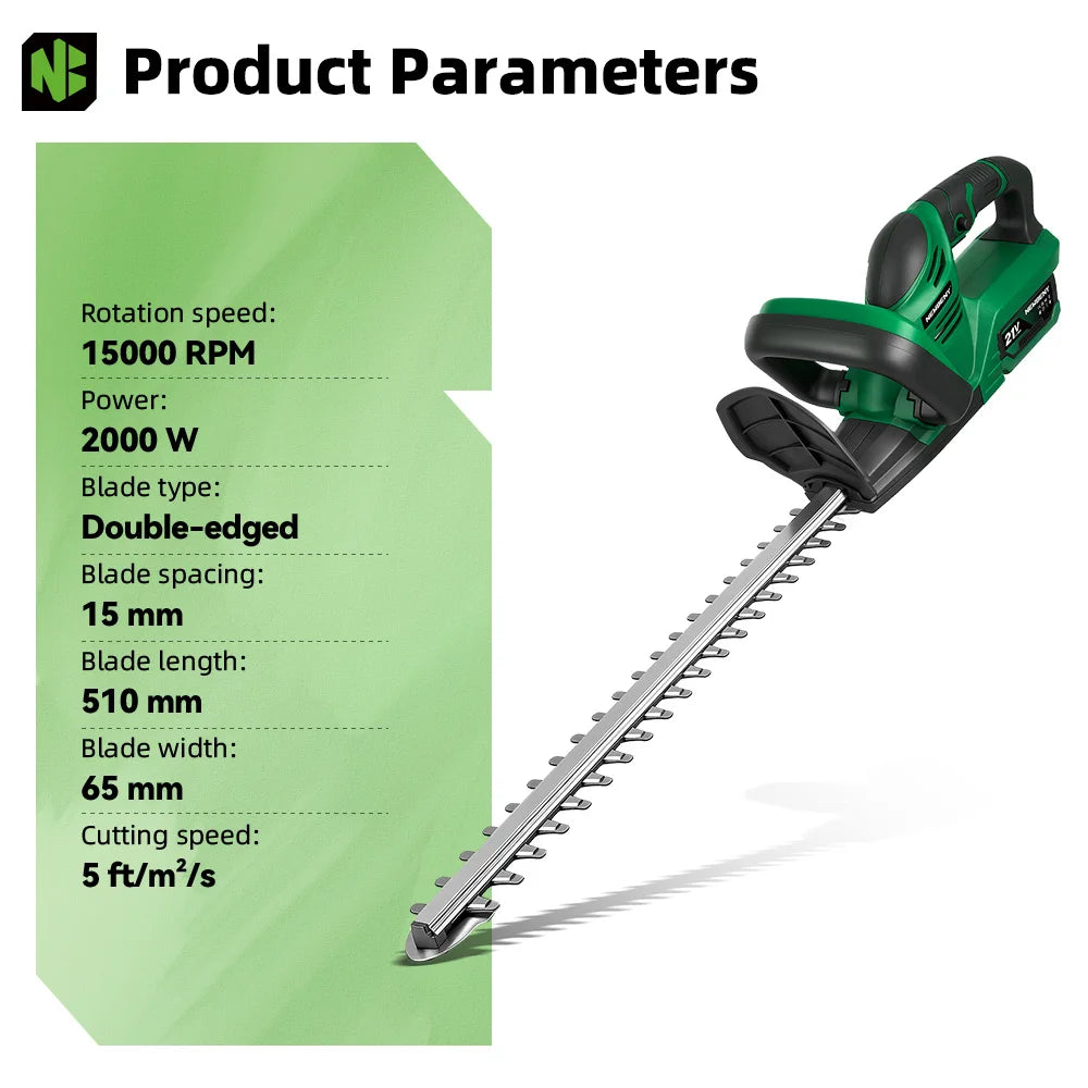 NEWBENY 510MM 2000W Electric Hedge Trimmer 15000RPM Garden Landscaping Pruning Trimming Power Tool For Makita 21V Battery Pin