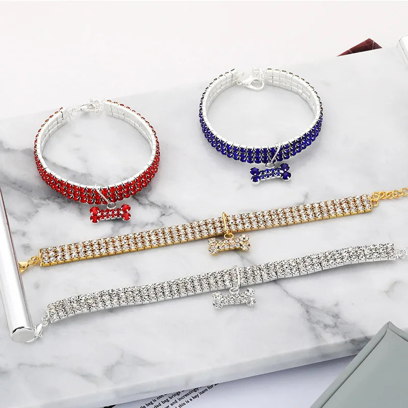 Luxury Cat Collar Bone Shape Pet Necklace for Cats Small Dogs Adjustable Cat Crystal Collar Puppy Necklace Pet Supplies