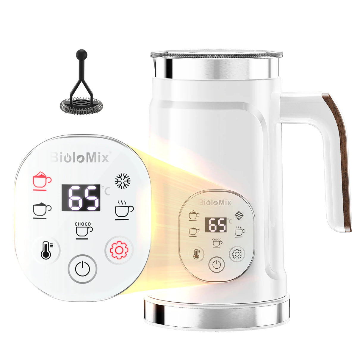 BioloMix 5-in-1 Smart Milk Frother w/LED Touch Display, Style Foam for Coffee & Lattes,Hot And Cold Foam Maker