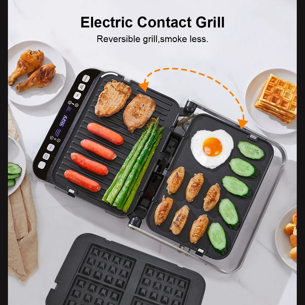 BioloMix 2000W Digitale Contactgrill met 180 graden open ontwerp, optionele wafelplaten voor panini, barbecue en meer