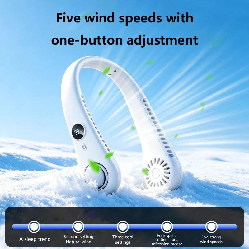 Ventilateur de cou suspendu sans pales Lenovo, chargement USB, silencieux, 5 vitesses, affichage numérique, longue autonomie, extérieur, portable, turbo, petit ventilateur