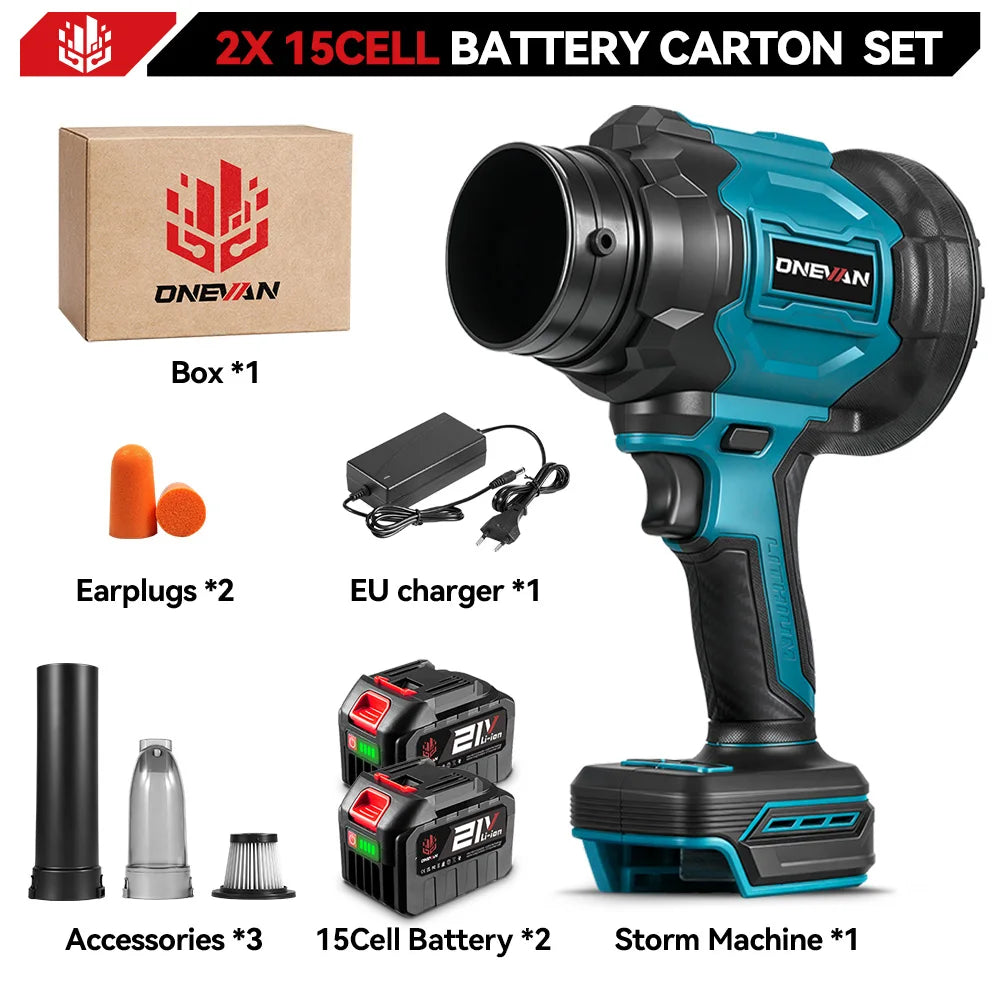 Souffleur turbo électrique sans balais ONEVAN 350 m/s 2 en 1, outil de soufflage pour feuilles, poussière et jardin, compatible avec batterie Makita 18 V