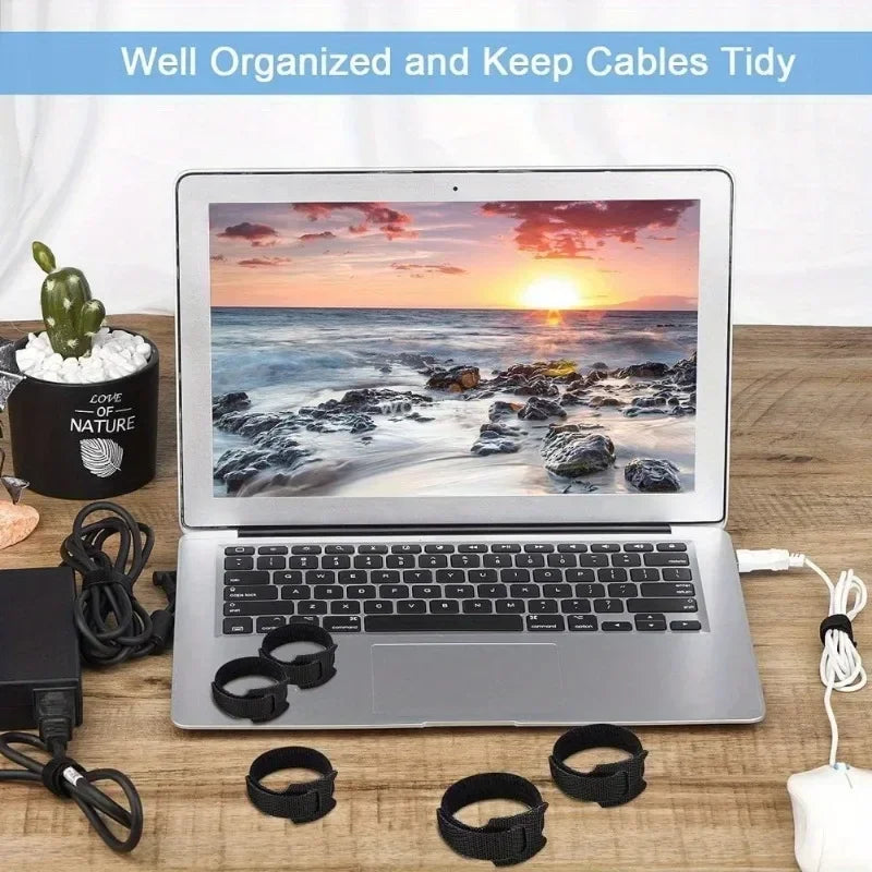 Releasable Cable Ties Cable Strap Wire Arrangement Black Nylon Hook Loop Straps Wrap Zip Bundle Bandage Tie Plastics Fastenin