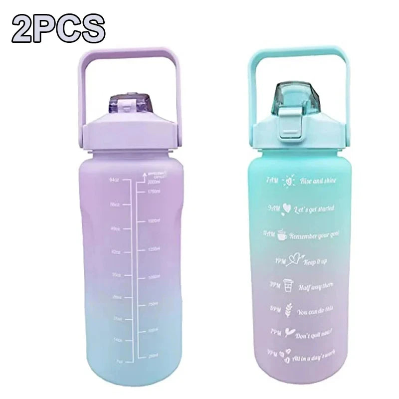 Water Bottle 2 Liter Stay Hydrated Motivated Leakproof Plastic Sport Bottle Reminder Times Sports Outdoor Fitness Office Indoor