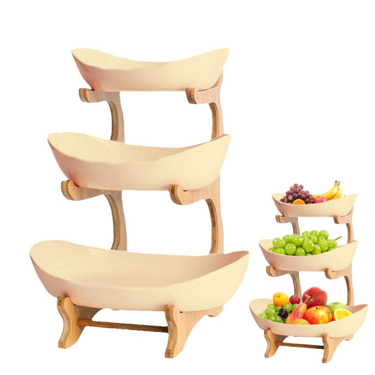 3 Layer Fruit Plate with Wooden Stand Home Living Room Plastic Snack Dish Dried Fruit Basket Candy Dish Cake Stand Salad Bowl - Quality Shopping Centre