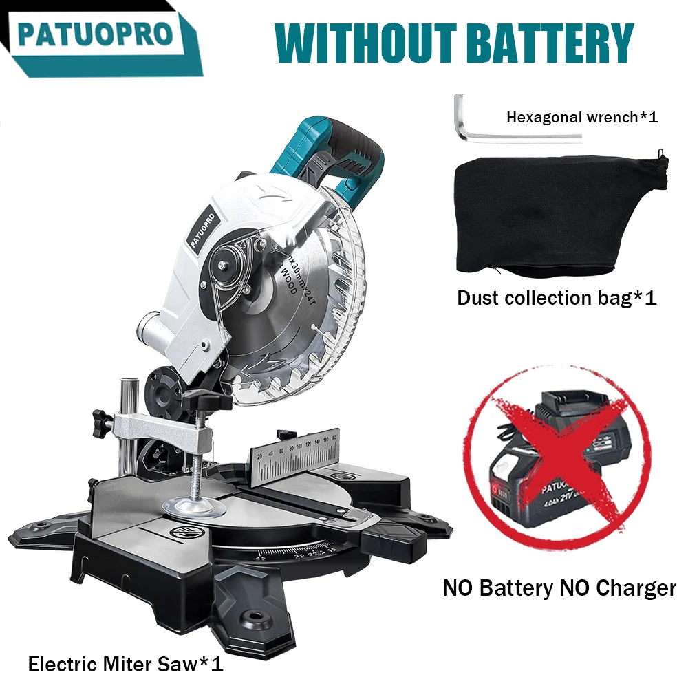 Scie à onglet sans fil PATUOPRO 8 pouces, biseau simple 45°, scie électrique compacte pour bois et aluminium, outil électrique compatible avec batterie Makita 18V