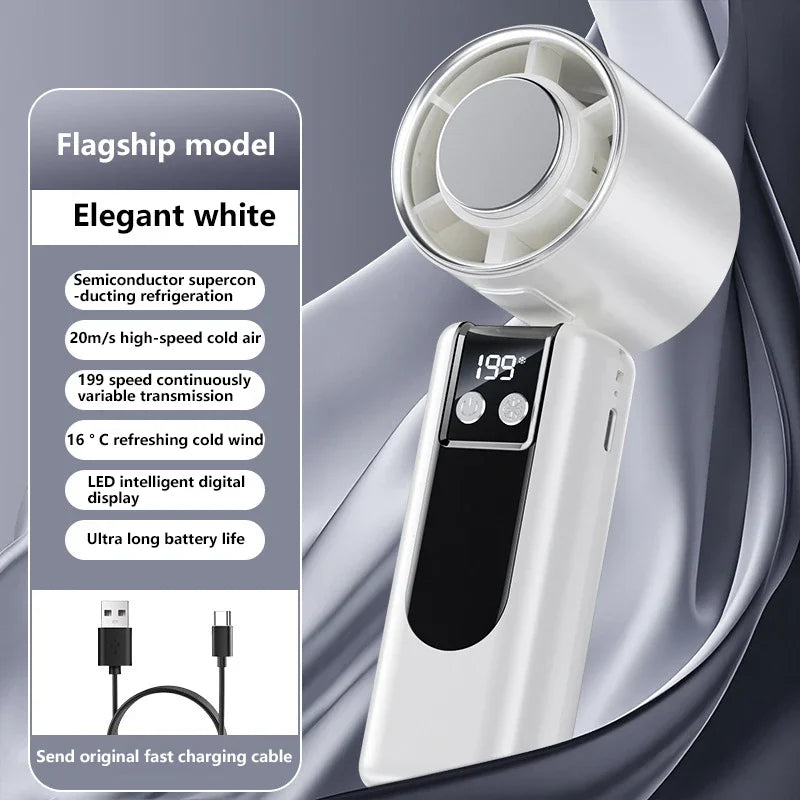 Lenovo 199-standen hogesnelheidsventilator, usb-oplaadbaar, digitaal display, krachtige handzame draagbare miniventilator