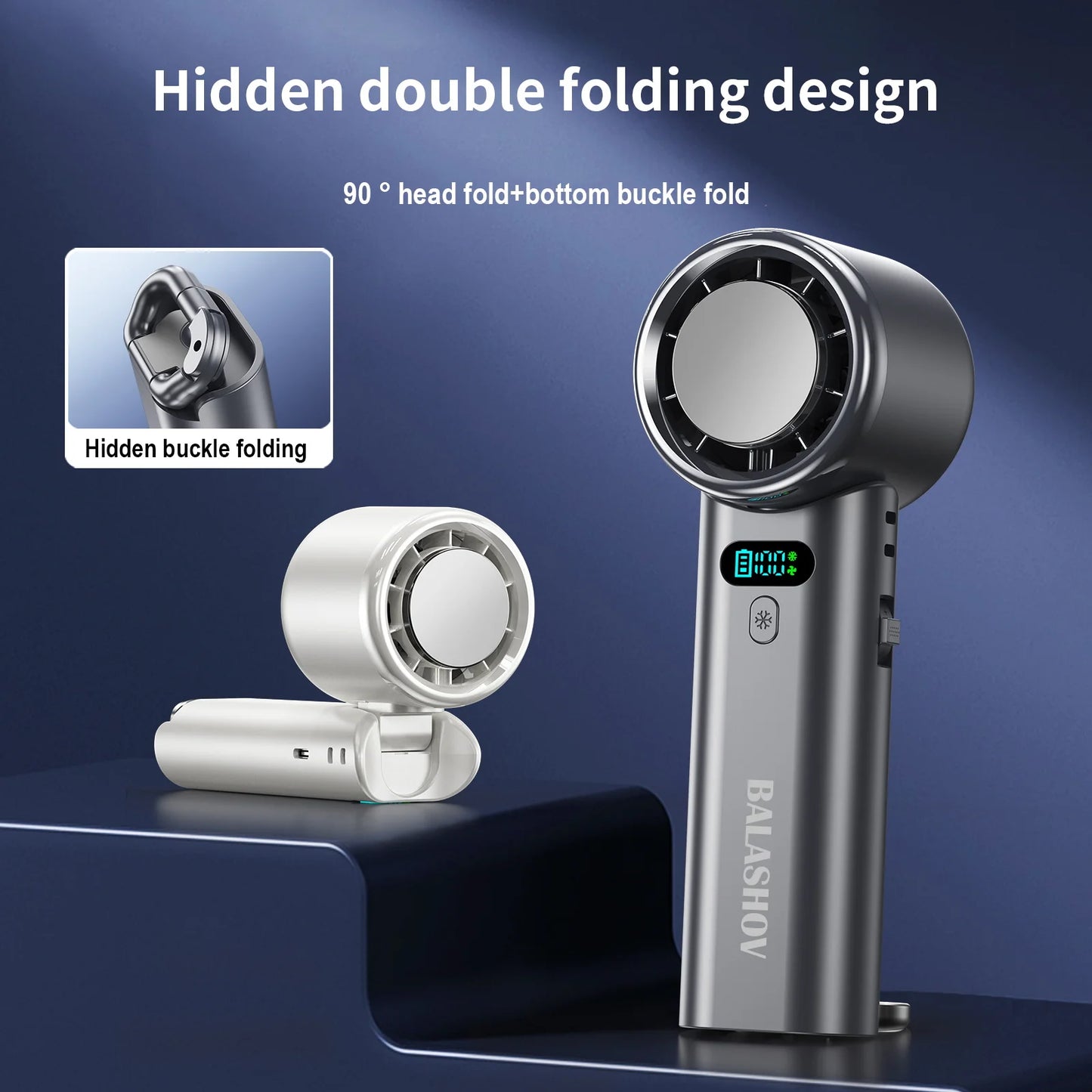 Portable Handheld Turbo Fan 100 Wind Speeds Adjustable Mini Personal Fan Battery Operated Fan Folding Handheld High-speed Outdoo