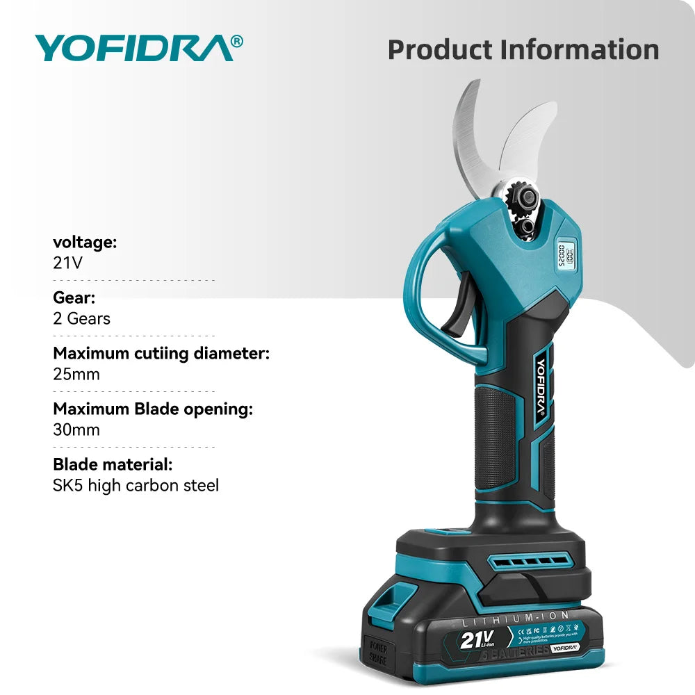 Sécateur électrique sans balais YOFIDRA 30MM, 2 vitesses, outil de taille sans fil pour branches d'arbres fruitiers, compatible avec batterie Makita 21V