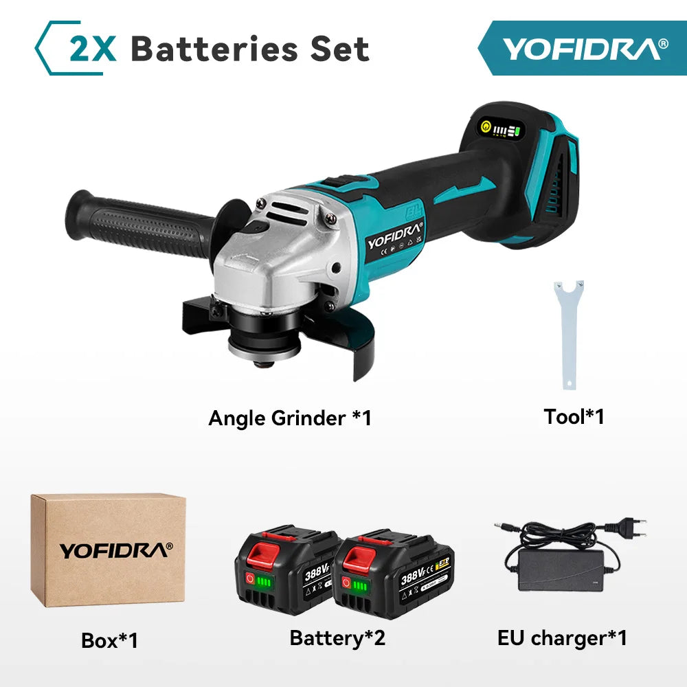 YOFIDRA Meuleuse d'Angle Sans Fil Brushless 4 Vitesses 125mm Machine de Coupe Polissage Outil Électrique pour Batterie Makita