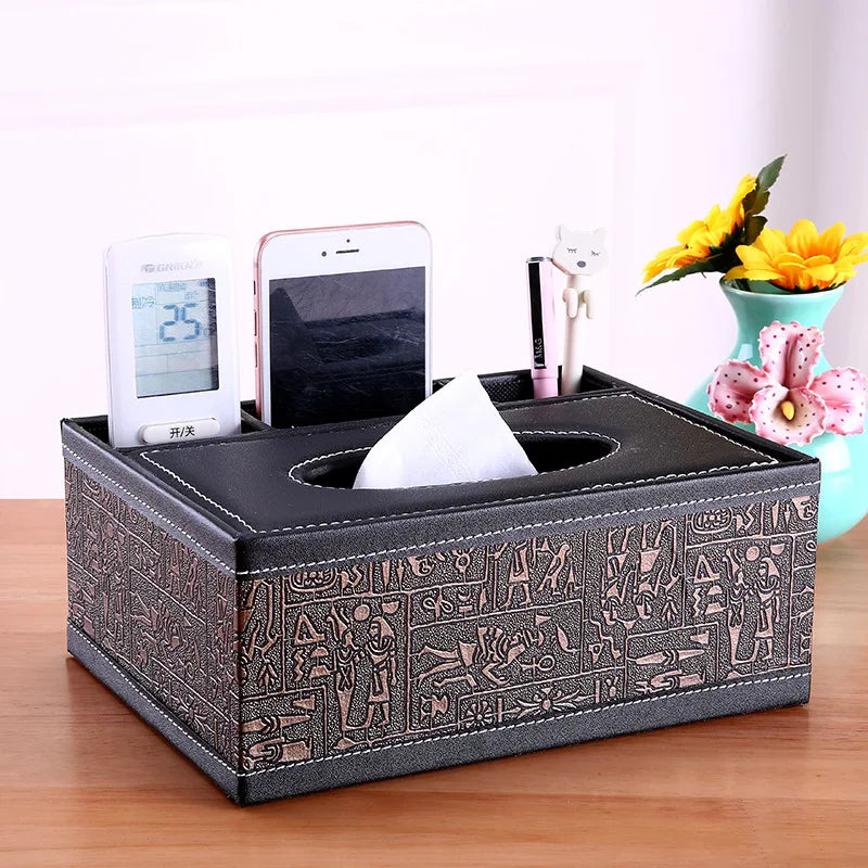 Multifunctional Tissue Box with Stationery Remote Control Box, Decorative Tissue Pen Remote Organizer for Home/Office/Restaurant