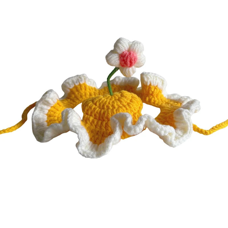 Cute Adjustable Cat Hat Elastic Pet Hat for Cats Small Dogs Kitten Headwear with Small Flowers Party Photo Decoration