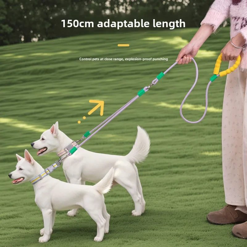 1.5m Pet Double Leash 2 Way Couplers Dog Leash Rope Elastic Extended Pet Leash Belt Outdoor Training for Two Double Dogs Leashes