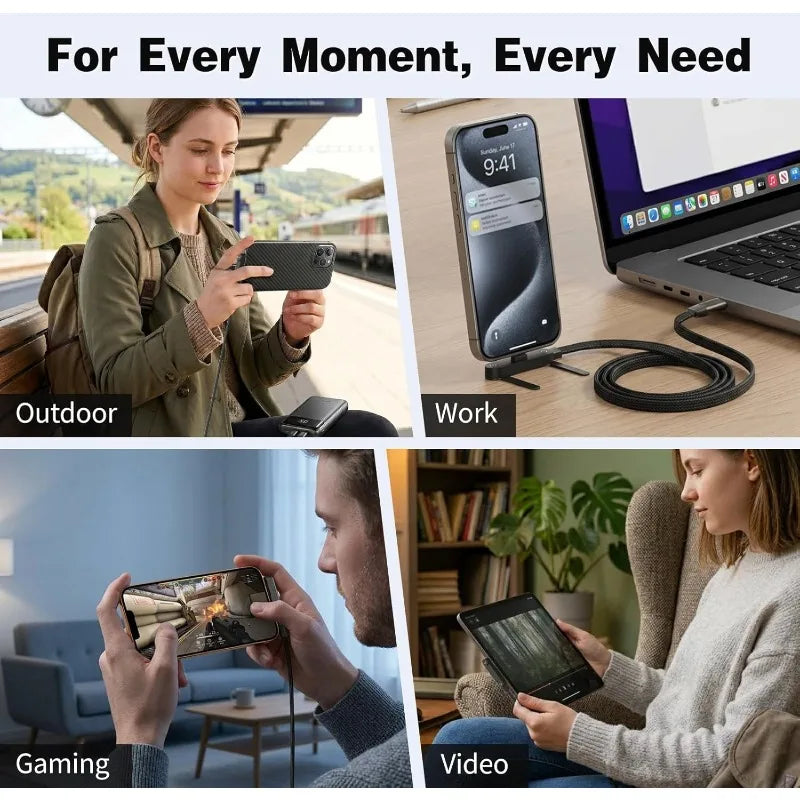 240W Super Fast Charging C To C Cable 2‑in‑1 Detachable Foldable Phone Stand Adapter Multifunctional Desktop Holder Sync Charger