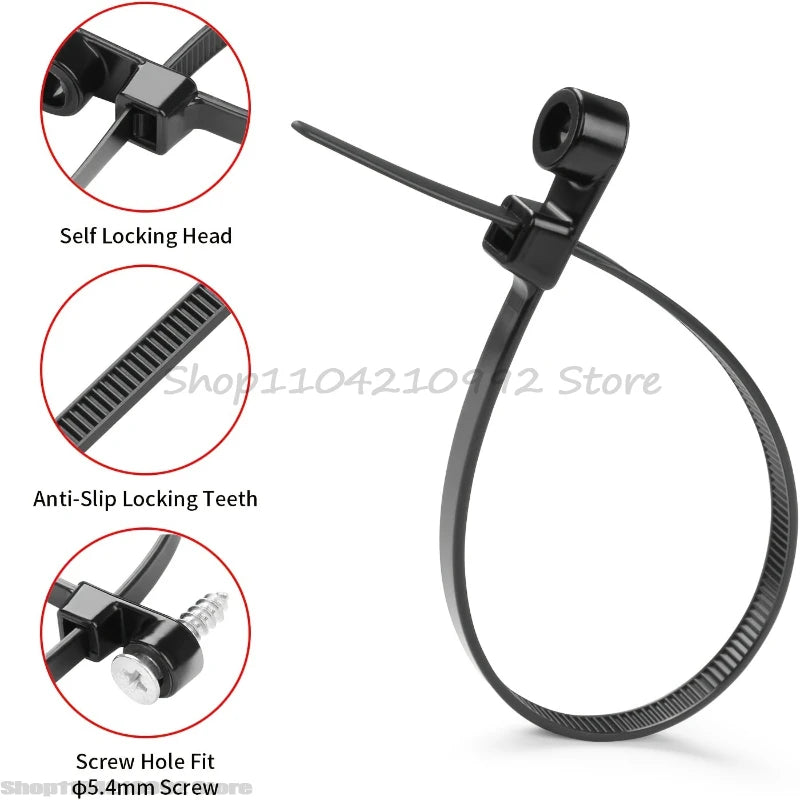 Cable Tie Plastic Clamping Collar Zip Ties Screw Hole Nylon Cable Ties Duty Adjustable Self-locking Cord Ties Organizer Strap
