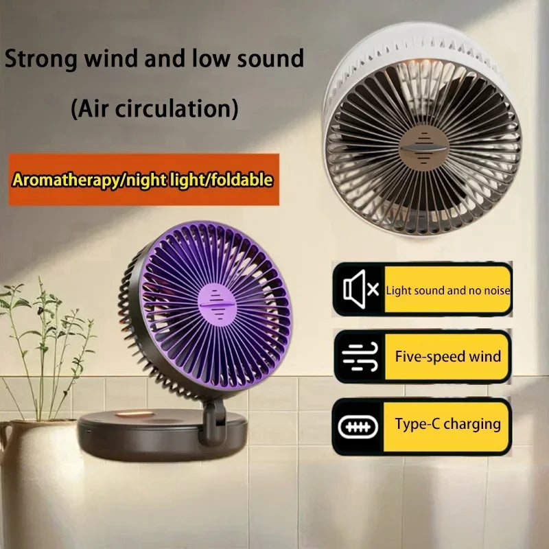 Lenovo 3 In 1 Electric Fan Rechargeable Small Folding Cycle Desktop Wall-mounted Small Fan Dormitory Toilet Cold Wind Summer Fan