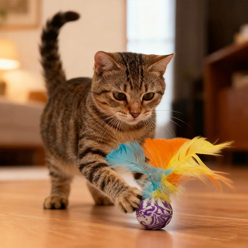 2pcs/set Cat Bouncy Balls Toy Interactive Pet Toy for Cats Kitten Funny Chasing Game Cat Feather Toys Cat Accessories