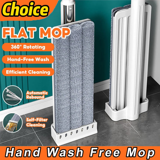 360° Draaibare Vloermop Handenvrij Wassen Luie Mop Met Wringer Nat Droog Dubbel Gebruik Vlak - Wasbare Mopkop Vervanging