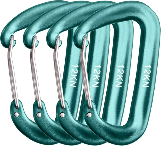 Lot de 4 mousquetons 12kN type D 8,5x5cm, boucle à crochet robuste en aluminium pour camping, randonnée et hamac