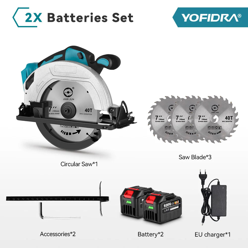YOFIDRA 185MM Brushless Electric Circular Saw Rechargeable Household Saw Multifunction Cutting Machine For Makita Battery Pin