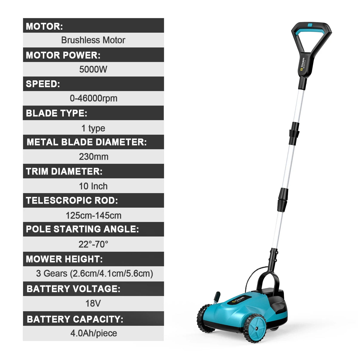 Gisam 10-inch 46.000 RPM borstelloze elektrische grasmaaier, snoerloze grastrimmer, tuinsnijder voor Makita 18V-accu