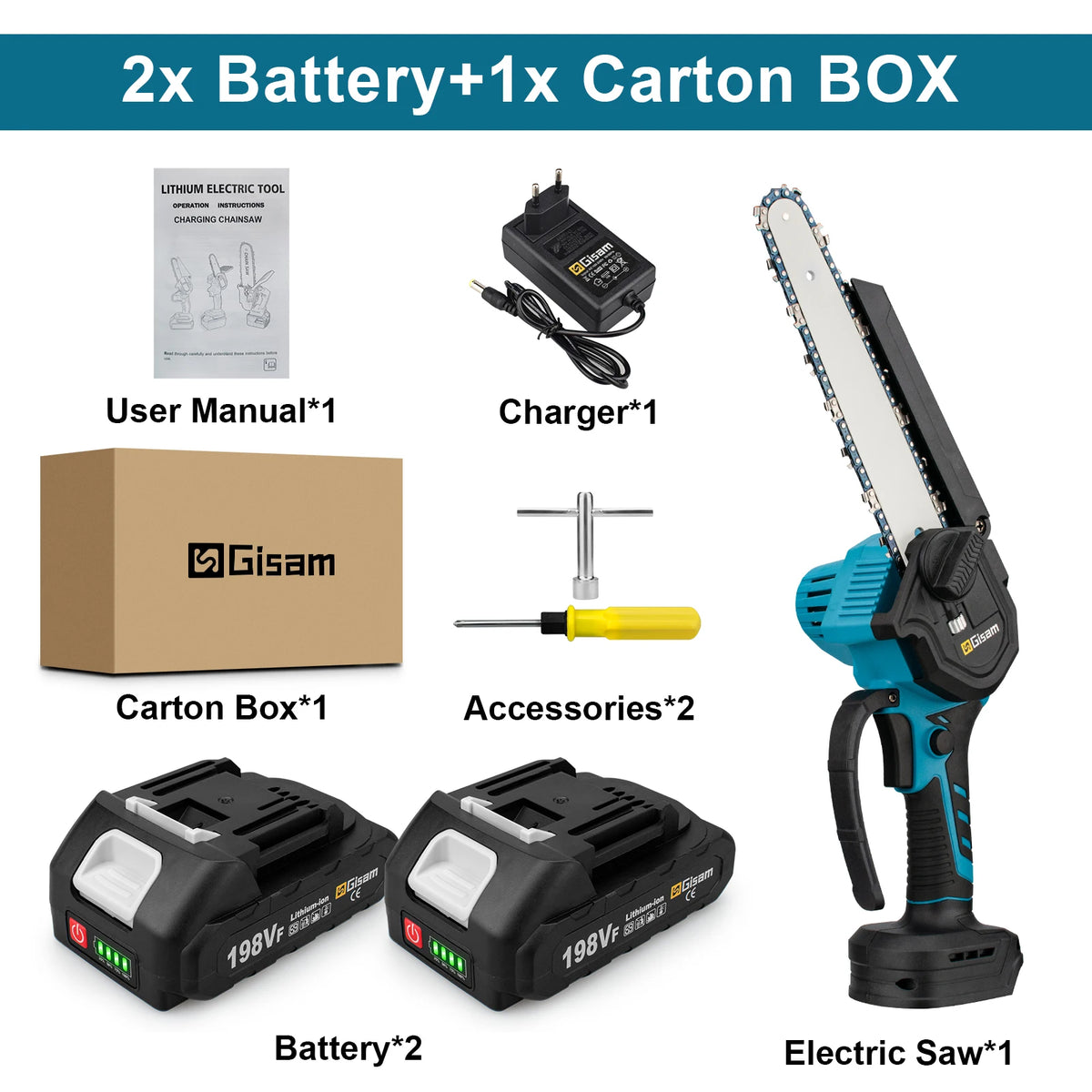 Gisam 8 inch borstelloze elektrische zaag, eenhandige elektrische kettingzaag, houtbewerkings- en tuingereedschap, snoeizaag voor Makita 18V accu