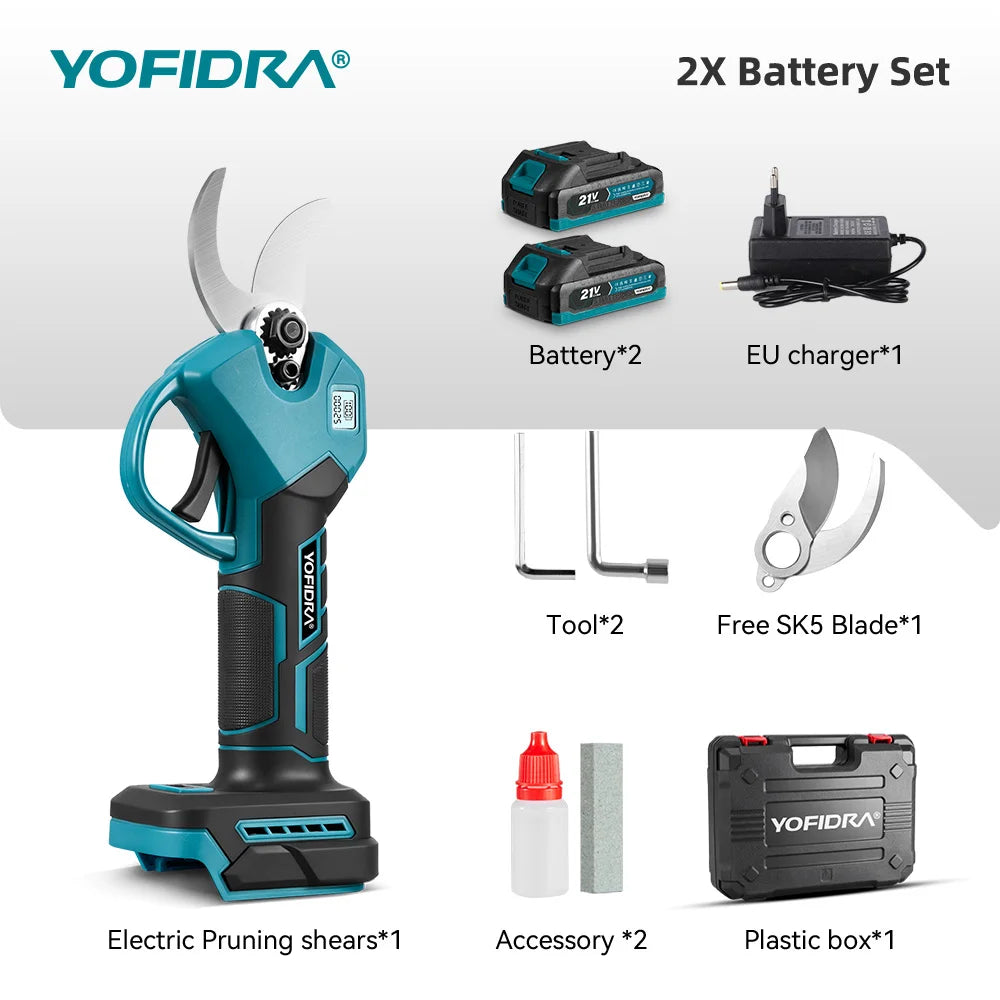Sécateur électrique sans balais YOFIDRA 30MM, 2 vitesses, outil de taille sans fil pour branches d'arbres fruitiers, compatible avec batterie Makita 21V