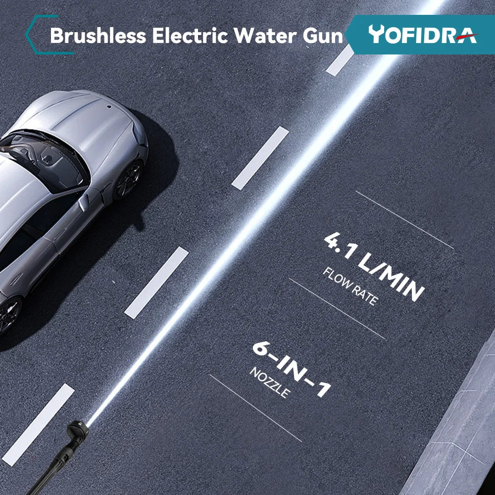 YOFIDRA 3500W 200Bar Borstelloze Hogedrukreiniger 6-in-1 Snoerloos Elektrisch Autowaspistool voor Makita Accu