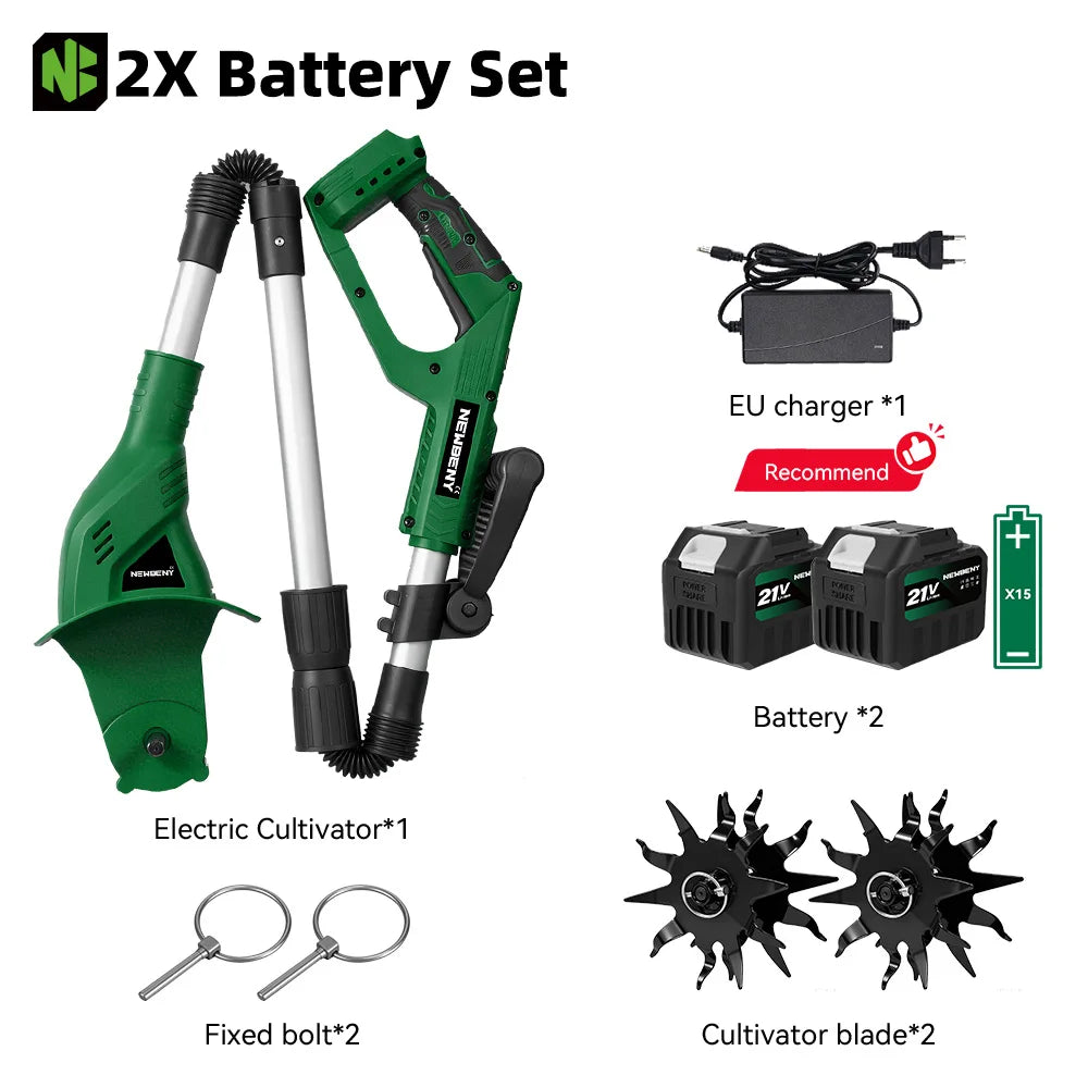 NEWBENY 200MM Elektrische Gazonmaaier Dubbelblads Grondfrees Tuinfrees Tuingereedschap voor Makita 21V Accu Pin