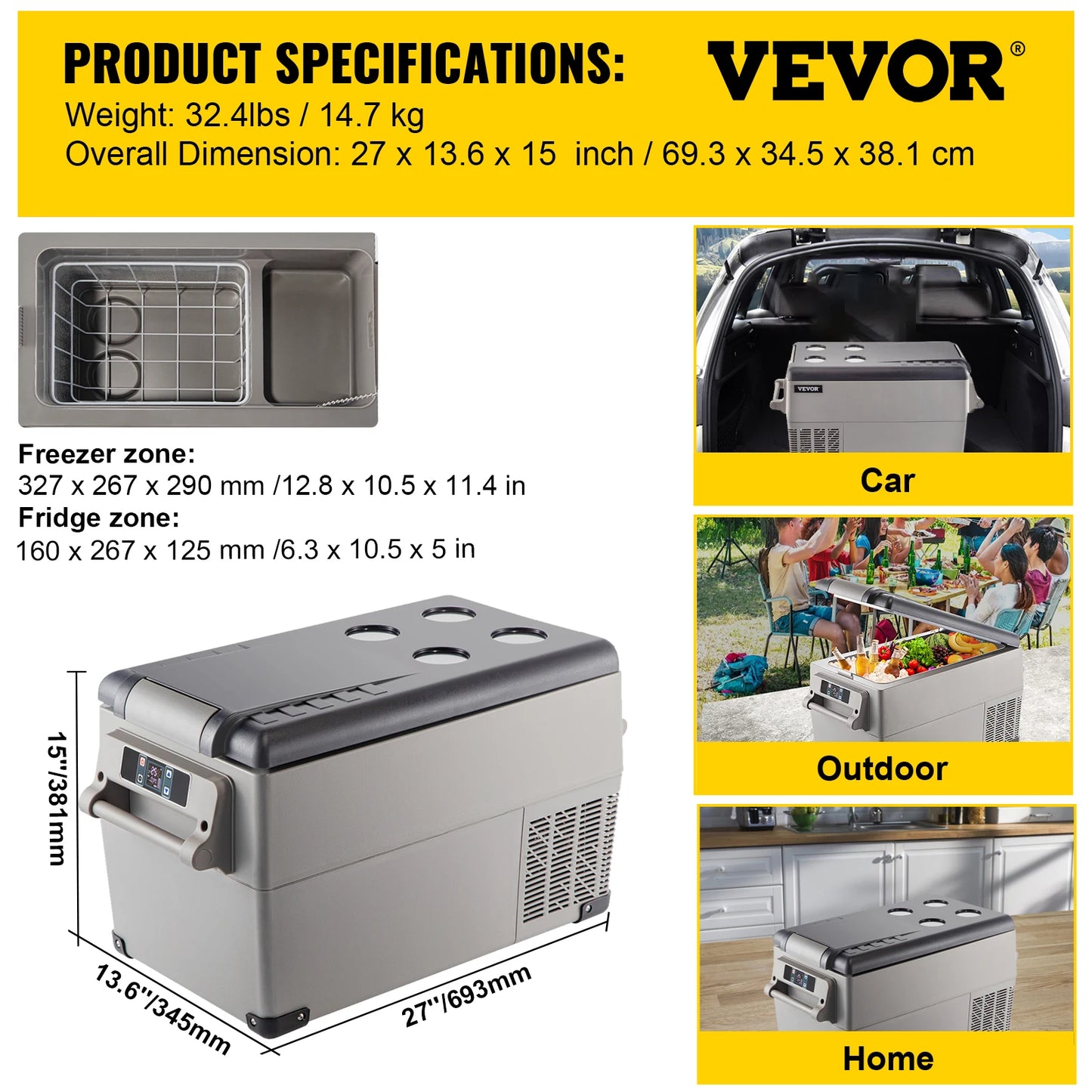 Succebuy 20/22/35/45/55L Car Refrigerator Mini Fridge Freezer Portable Compressor Cooler 12/24V DC 110-240V Ice Box for Camping