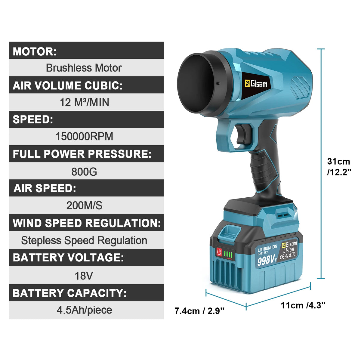 Gisam Borstelloze Elektrische Turbo Ventilator Draadloze Bladblazer Turbo Jet Fan Handbediende Stofblaas Tool voor Makita 18V Accu