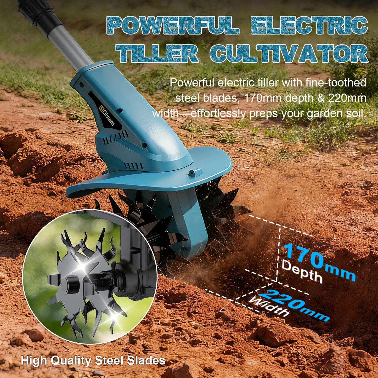 Gisam Brushless Electric Garden Tiller Lawn Mower Rototiller For Soil Cultivation Garden Power Tool For Makita 18v Battery Pin