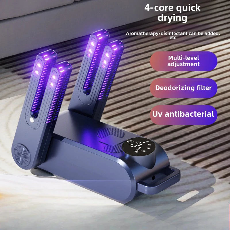 4-Core UV Shoe Dryer with 150W Deodorizing & Antibacterial Function, Multi-Speed Timing Control for Home Use