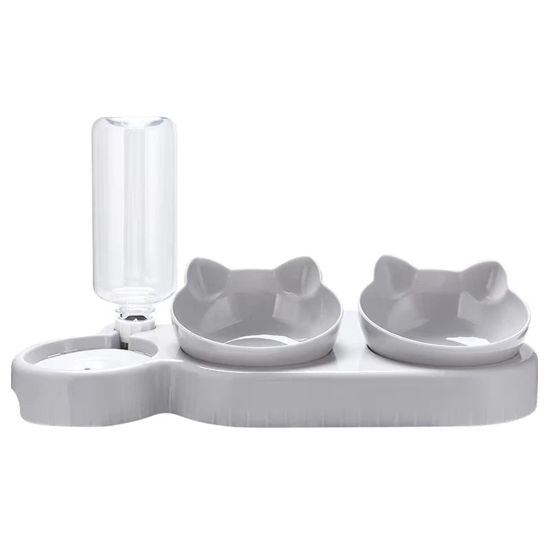Automatic Cat Feeder Bowl Set with Dual 15° Tilted Bowls Gravity Water Dispenser Stable Base for Cats Small Dogs