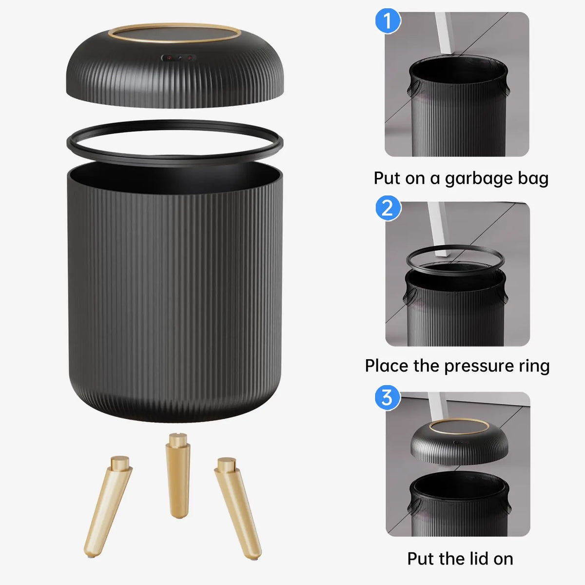 2025 New Smart Dustbin with Lid Automatic Sensor Kitchen Trash Bin Electric Garbage Bin for Kitchen/Bedroom/Living Room/Office