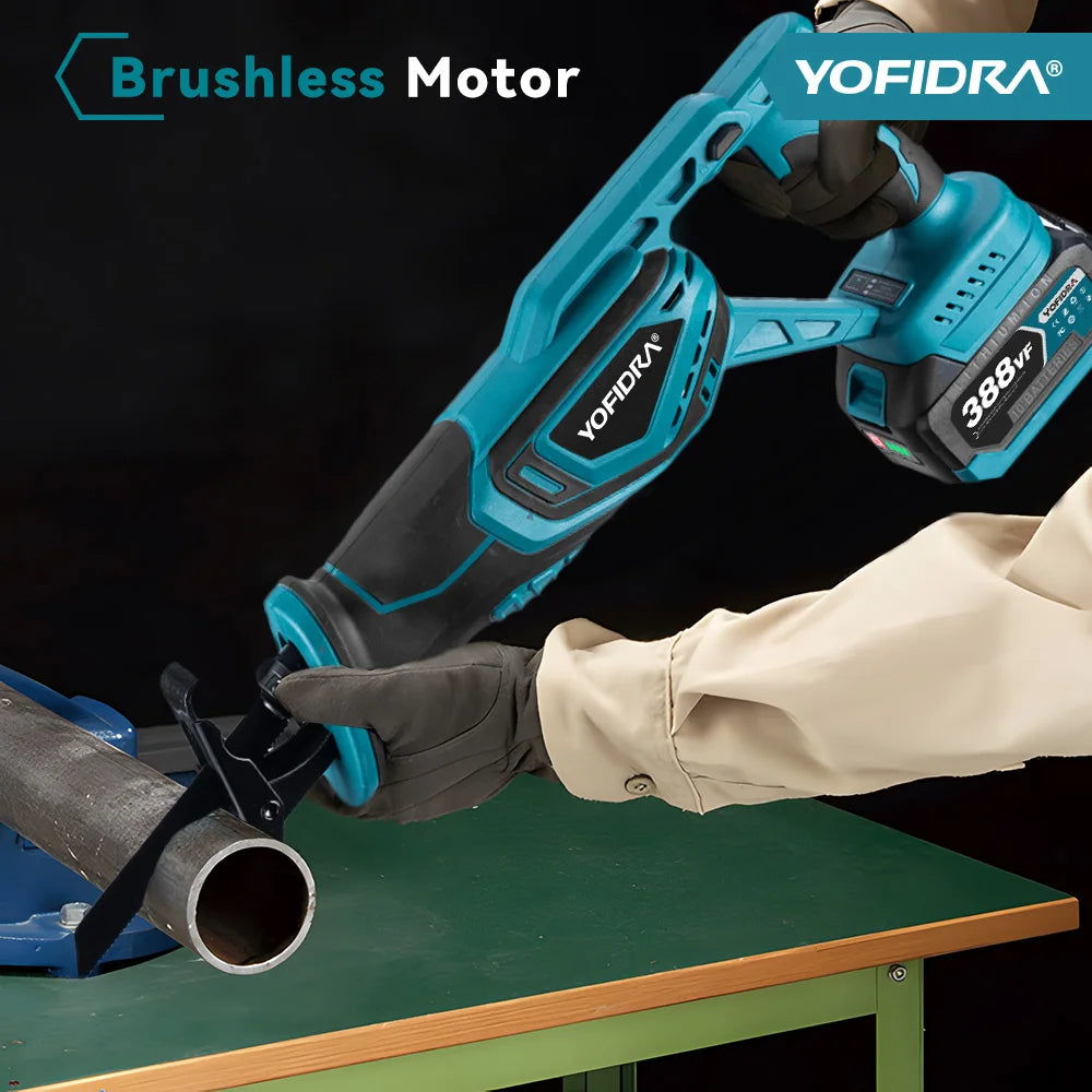 YOFIDRA 3000RPM Borstelloze Reciprozaag Handheld Hout Metaal Pijp Snijden Elektrische Zaag Kettingzaag Gereedschap voor Makita Accu