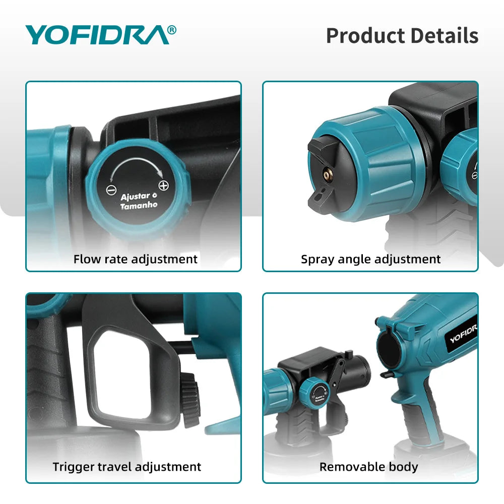 YOFIDRA 1000ML Elektrisch spuitpistool 66000RPM Snoerloze verfspuit Auto staalcoating airbrush elektrisch gereedschap voor Makita-accu