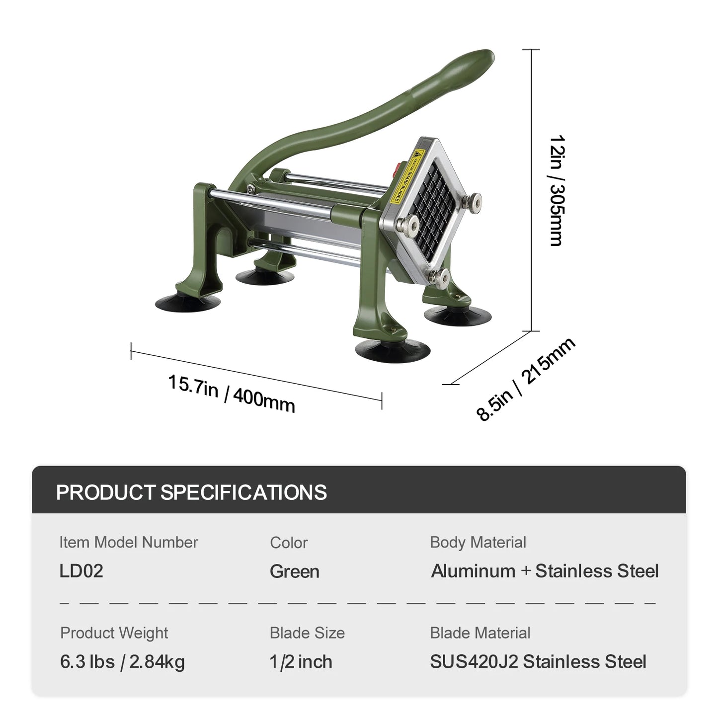 SucceBuy French Fry Cutter Potato Slicer 1/2 3/8 1/4-Inch Stainless Steel Blades for French Fries Cucumber Vegetables Carrot